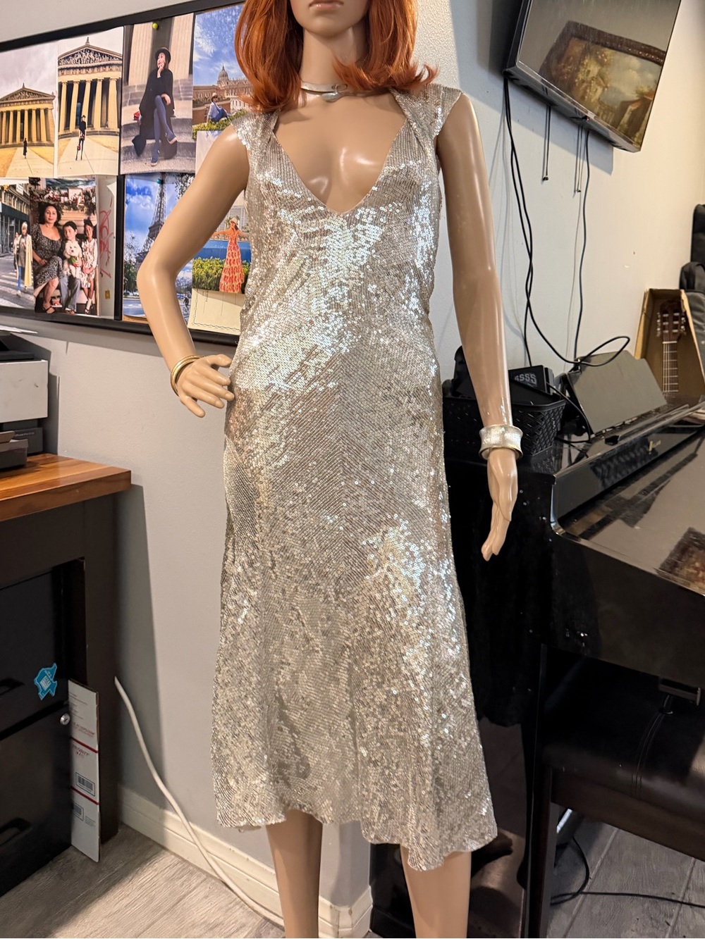 Julien Macdonald silver sequined mini  dress press sample 2002 collection size 0